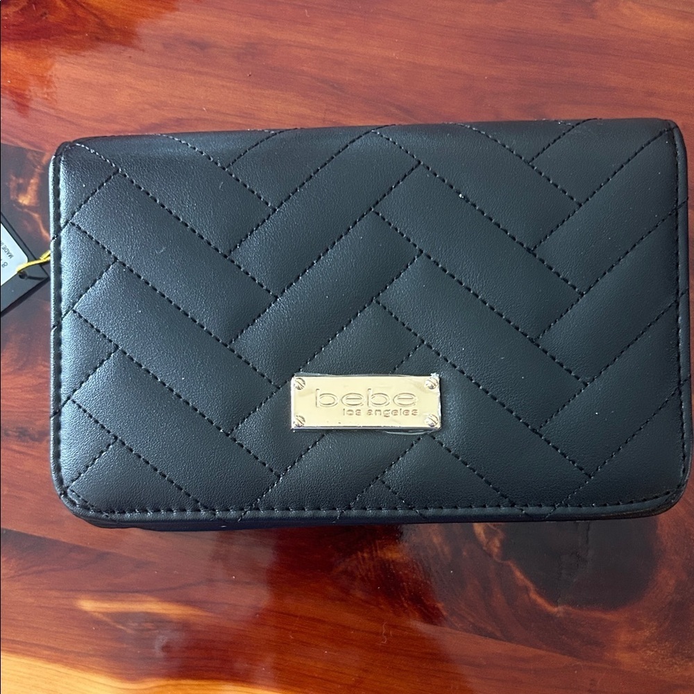 Bebe Black Quilted Wallet with Gold Accents